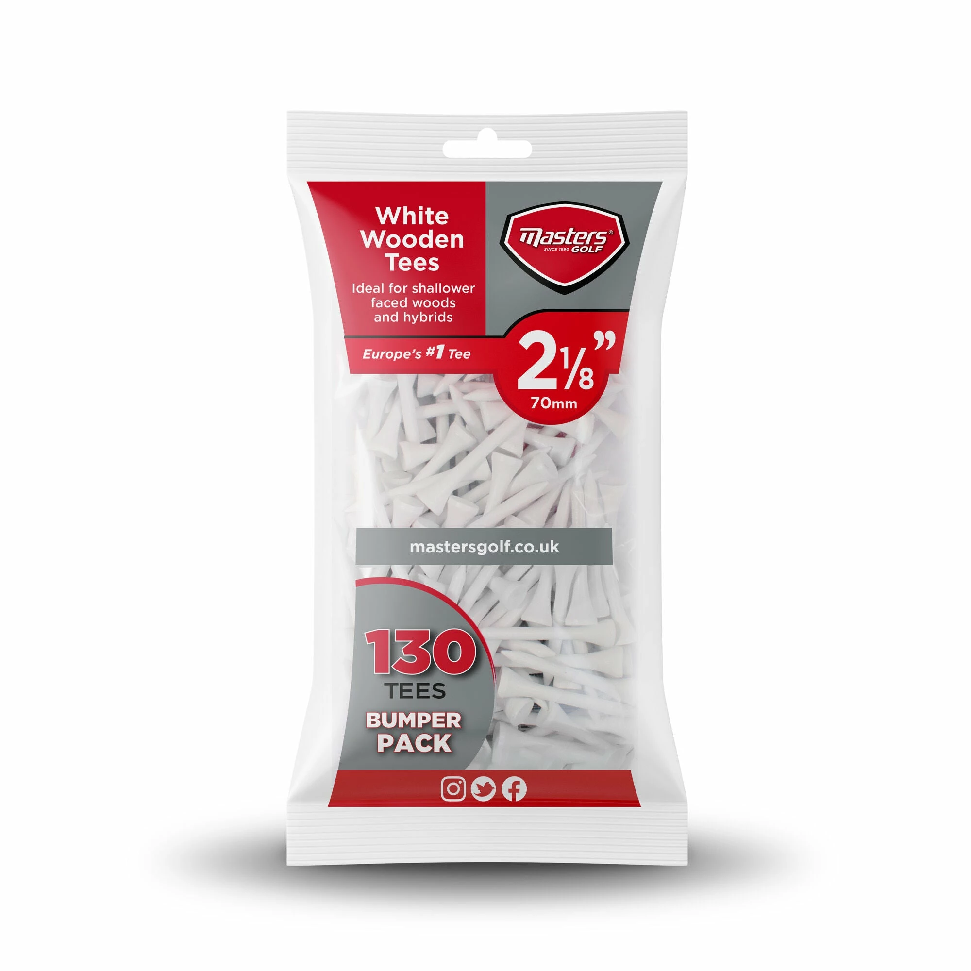 Masters Golf Bumper Pack Wood Tees 2 1/8 White 130 1 Masters Golf Bumper Pack Wood Tees 2 1/8 White 130