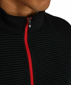 FootJoy Ribbed Sweater Fleece Mens Golf Jacket -Golf Gloves Sales Store 11980 BLACKRED 2