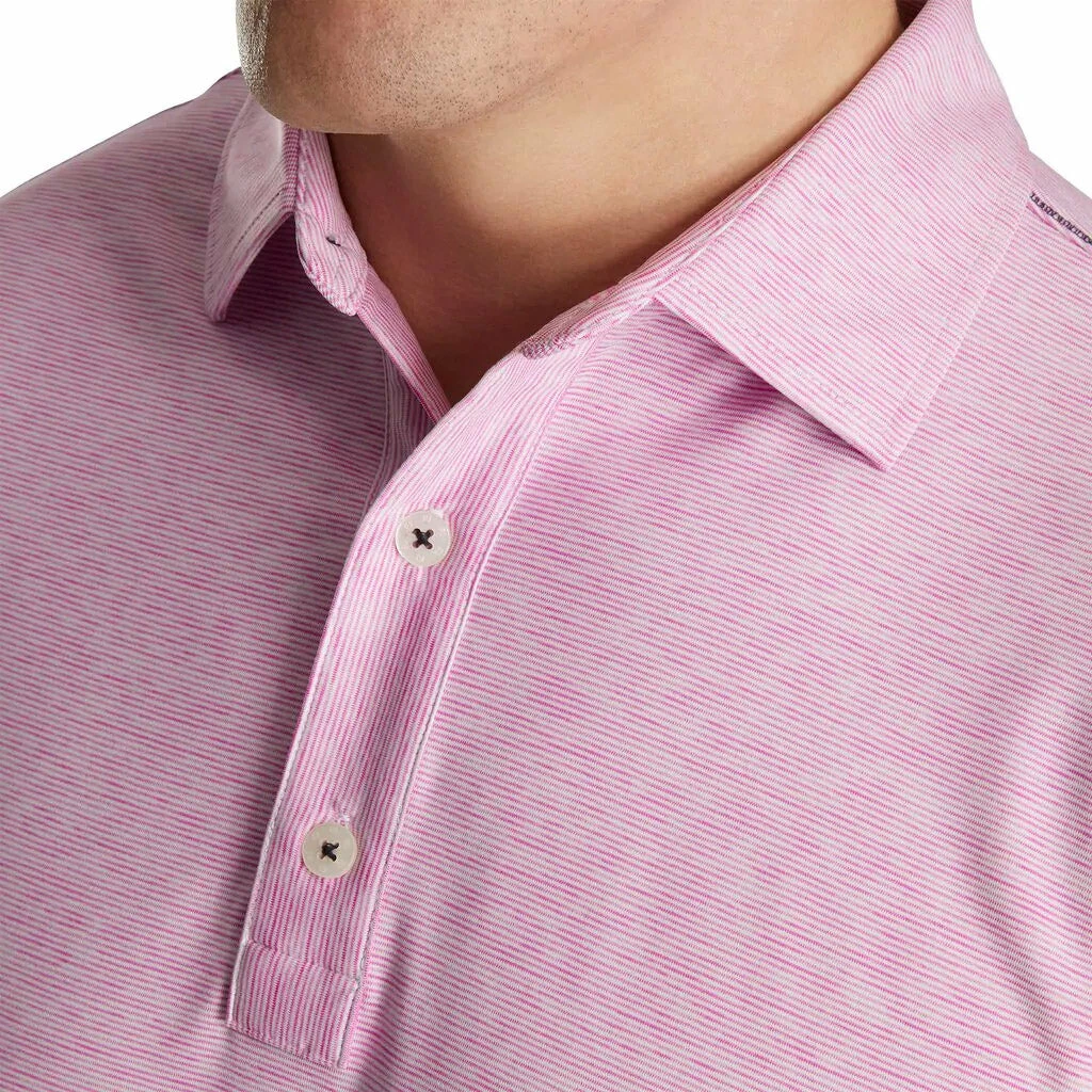 FootJoy Lisle Space Dye Microstripe Self Collar Pink Mens Golf Polo 3 FootJoy Lisle Space Dye Microstripe Self Collar Pink Mens Golf Polo - Image 3