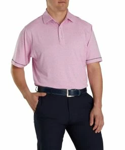 FootJoy Lisle Space Dye Microstripe Self Collar Pink Mens Golf Polo