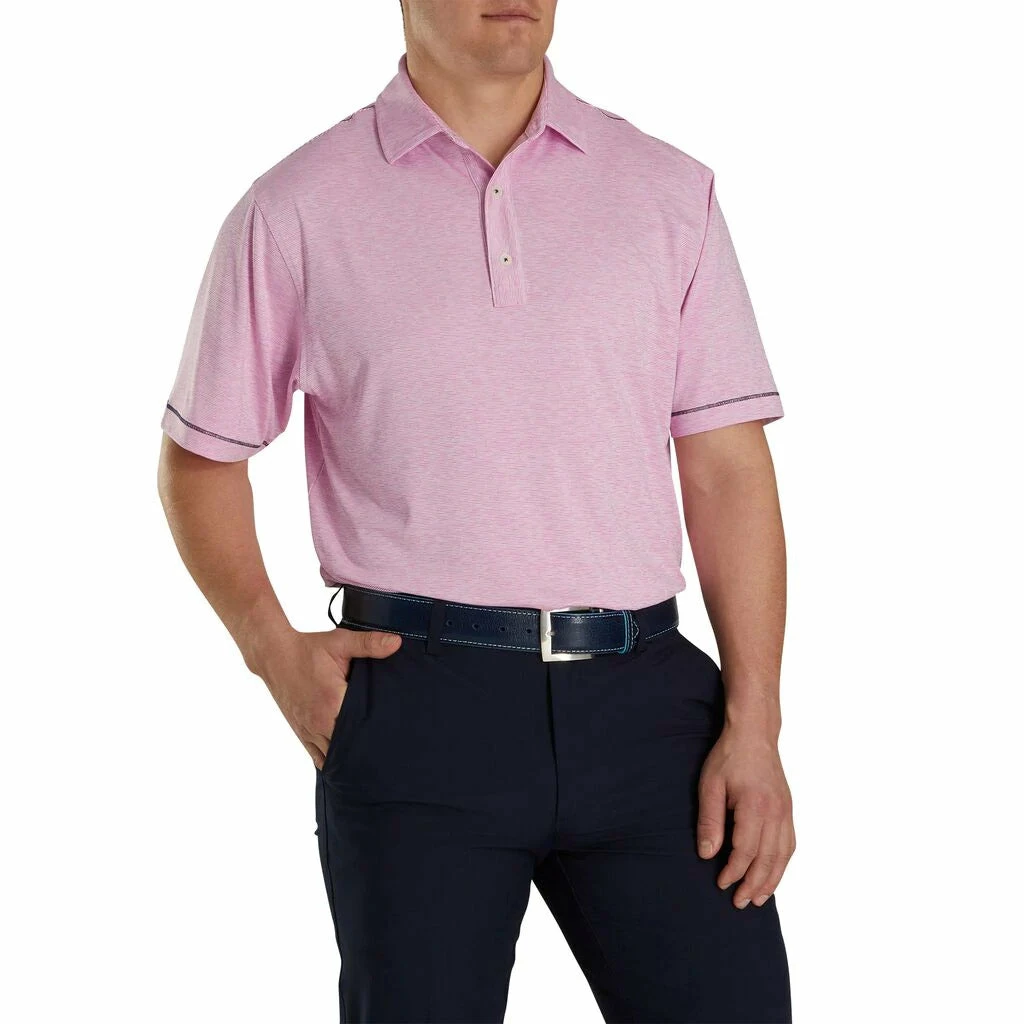FootJoy Lisle Space Dye Microstripe Self Collar Pink Mens Golf Polo 1 FootJoy Lisle Space Dye Microstripe Self Collar Pink Mens Golf Polo