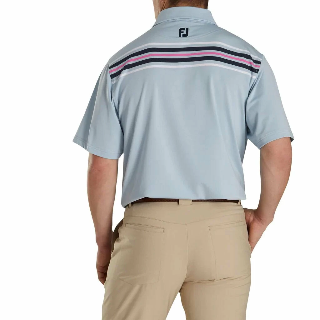 FootJoy Lisle Chest Blue Strip Self Collar Mens Golf Polo 2 FootJoy Lisle Chest Blue Strip Self Collar Mens Golf Polo - Image 2