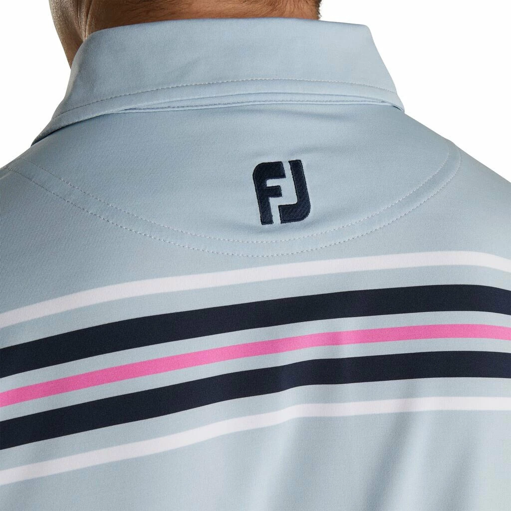 FootJoy Lisle Chest Blue Strip Self Collar Mens Golf Polo 3 FootJoy Lisle Chest Blue Strip Self Collar Mens Golf Polo - Image 3