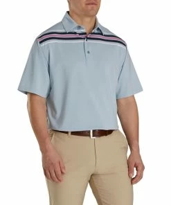 FootJoy Lisle Chest Blue Strip Self Collar Mens Golf Polo