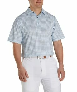 FootJoy Lisle Gingham Fray Print Self Collar White Mens Golf Polo