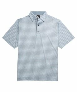 FootJoy Lisle Gingham Fray Print Self Collar White Mens Golf Polo -Golf Gloves Sales Store 13486 3