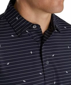 FootJoy Athletic Fit Lisle Stripe Self Collar Navy Stripe Mens Golf Polo -Golf Gloves Sales Store 13489 2