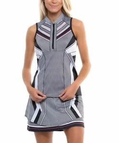 Lucky In Love Kinetic Energy Zip Black Womens Golf Tank Top