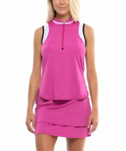 Lucky In Love Liberty Zip Passion Pink Womens Golf Tank Top