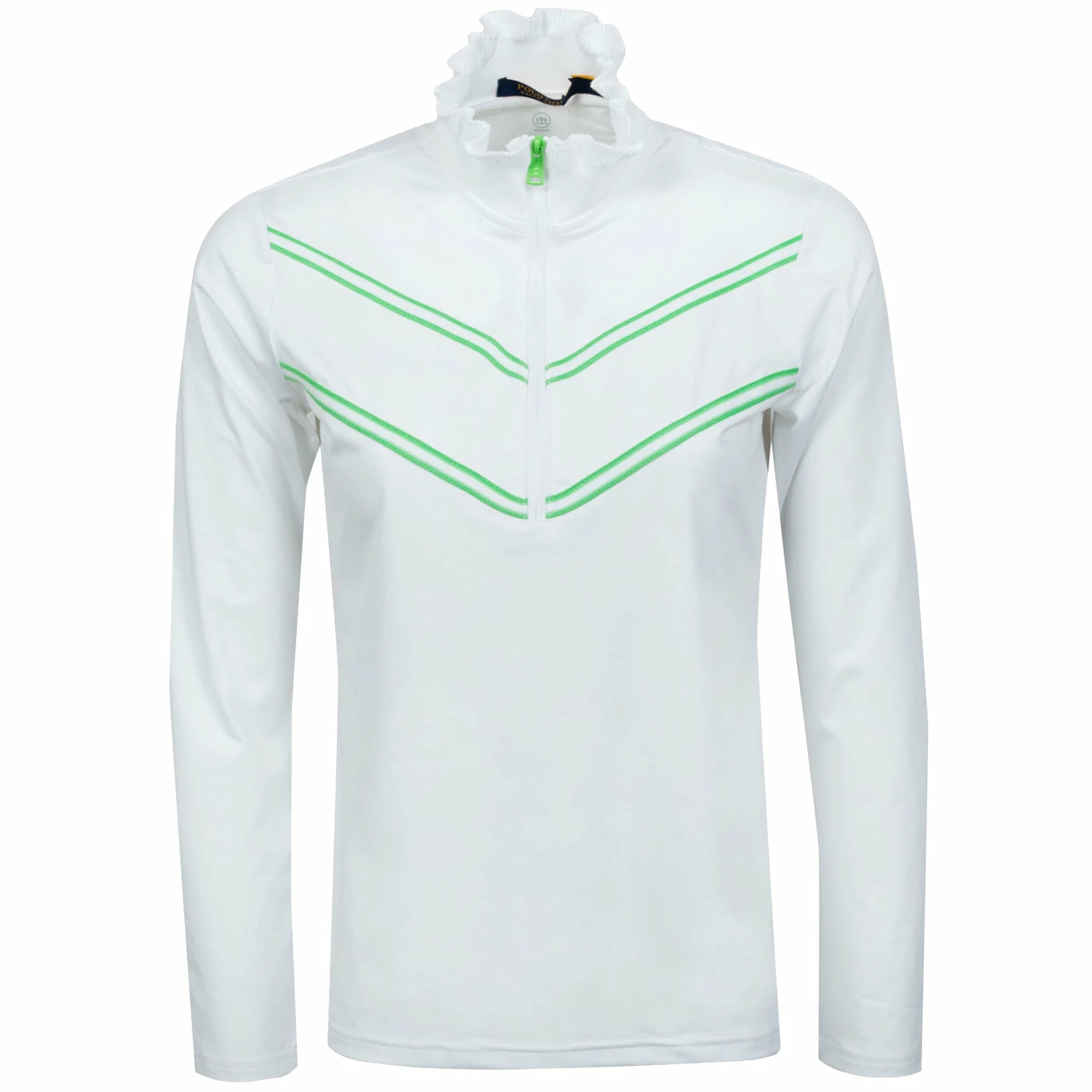 Polo Ralph Lauren Ralph Lauren Chevron Ruffle White Womens 1/4 Zip Golf Pullover 1 Polo Ralph Lauren Ralph Lauren Chevron Ruffle White Womens 1/4 Zip Golf Pullover