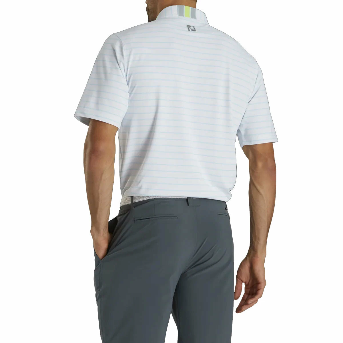 FootJoy Pique Mixed Stripe Self Collar White-Ice Blue Mens Golf Polo 2 FootJoy Pique Mixed Stripe Self Collar White-Ice Blue Mens Golf Polo - Image 2
