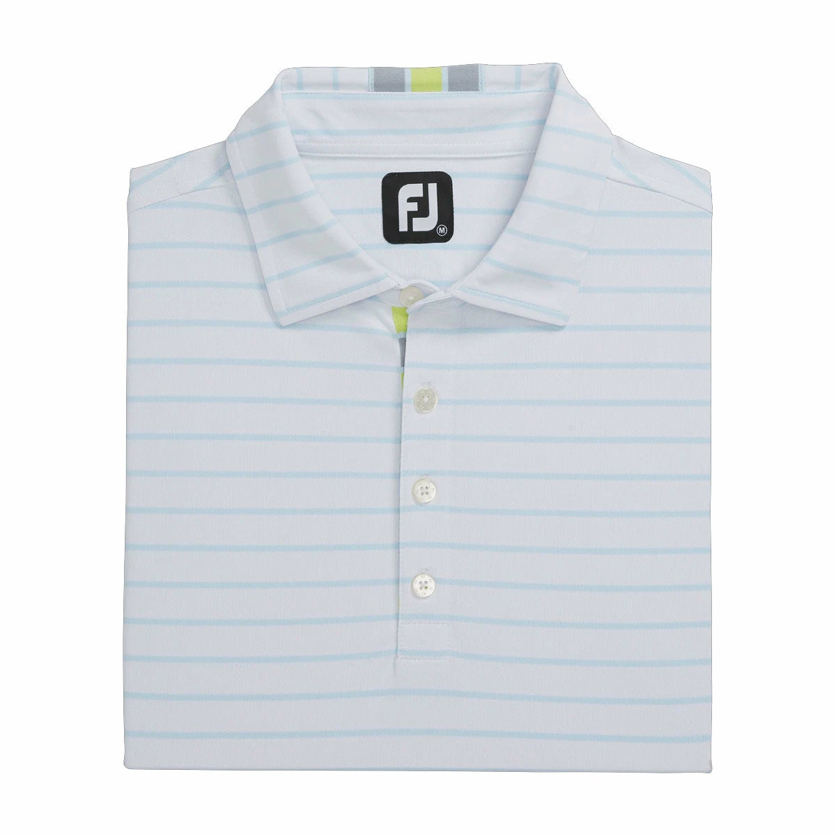 FootJoy Pique Mixed Stripe Self Collar White-Ice Blue Mens Golf Polo 4 FootJoy Pique Mixed Stripe Self Collar White-Ice Blue Mens Golf Polo - Image 4