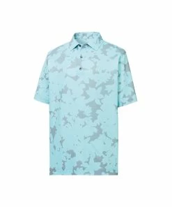 FootJoy Lisle Camo Floral Print Self Collar Ice Blue Mens Golf Polo