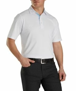 FootJoy Athletic Fit Lisle Solid Gingham Trim White Mens Golf Polo