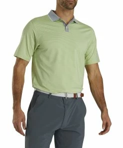 FootJoy Lisle Mini Stripe Grey-Lime Mens Golf Polo