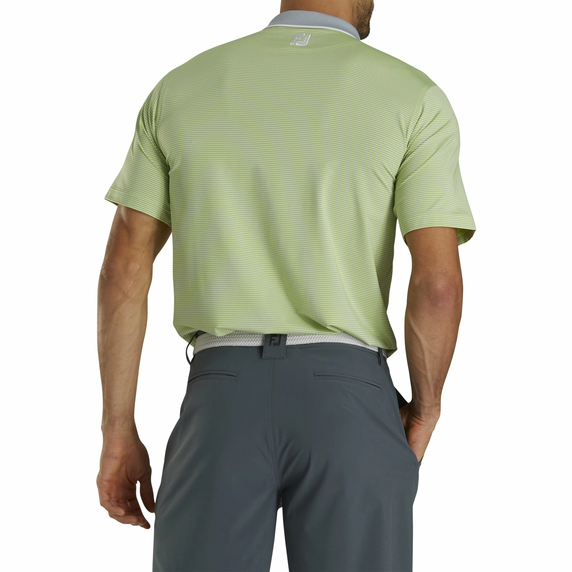 FootJoy Lisle Mini Stripe Grey-Lime Mens Golf Polo 2 FootJoy Lisle Mini Stripe Grey-Lime Mens Golf Polo - Image 2