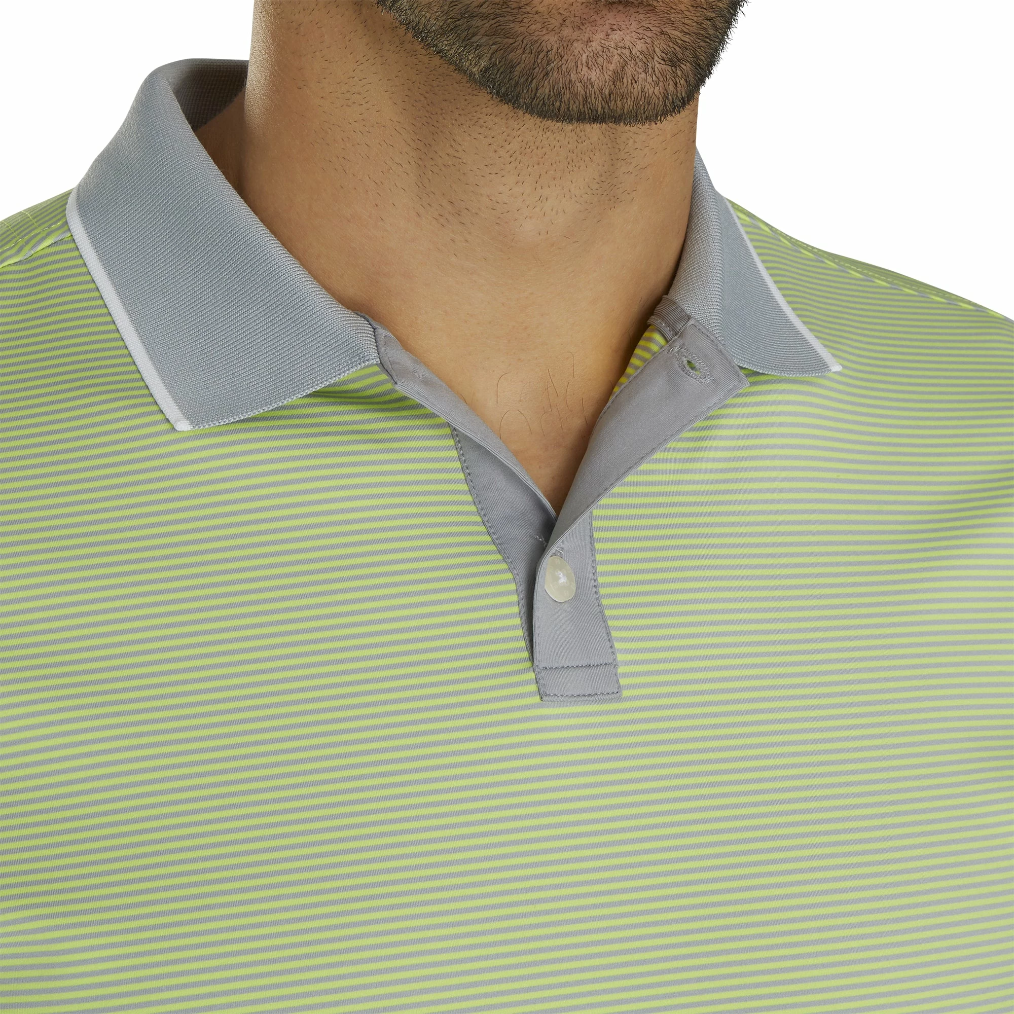 FootJoy Lisle Mini Stripe Grey-Lime Mens Golf Polo 3 FootJoy Lisle Mini Stripe Grey-Lime Mens Golf Polo - Image 3