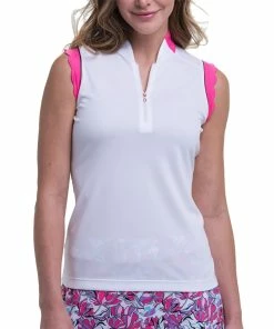 EP NY EP New York Mandarin Collar Zip White Womens Golf Polo