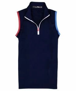 Polo Ralph Lauren RLX Tricolor French Navy Womens Sleeveless Golf 1/4 Zip