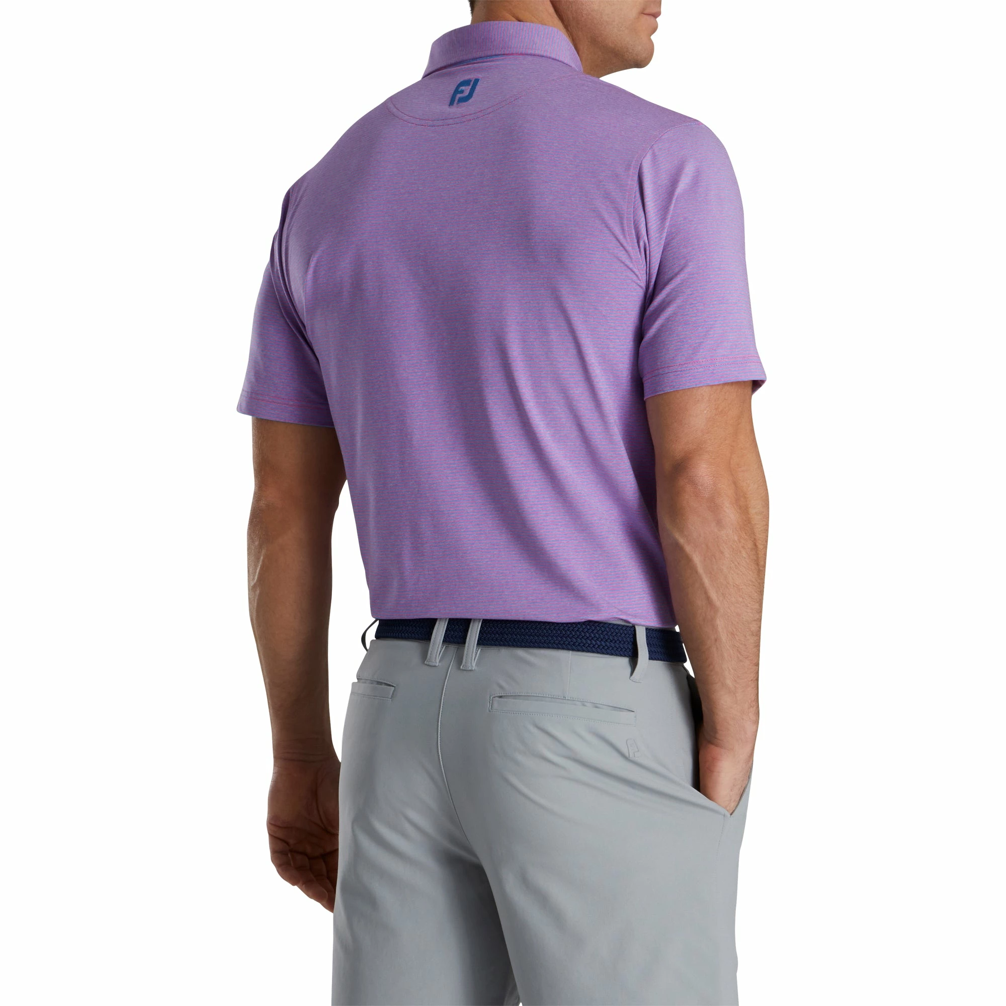 FootJoy Feeder Stripe Lisle Heather Pink Mens Golf Polo 2 FootJoy Feeder Stripe Lisle Heather Pink Mens Golf Polo - Image 2