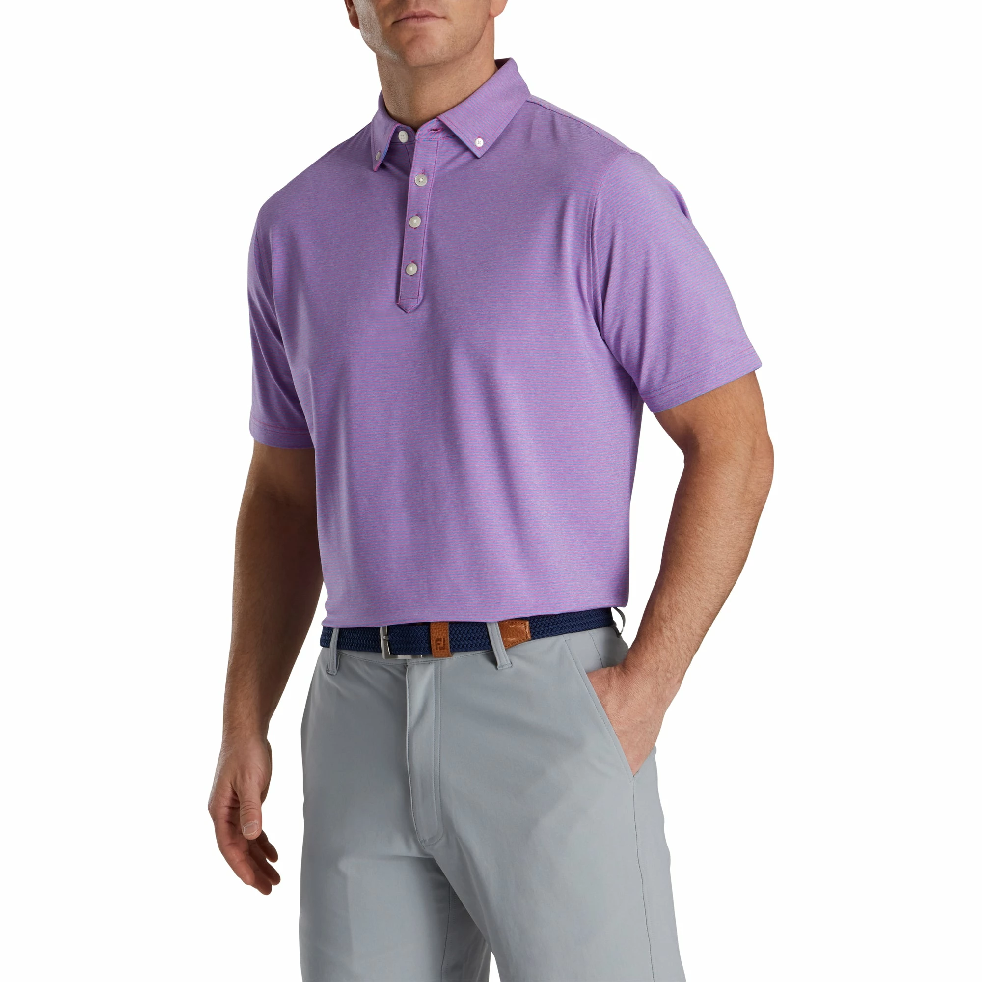 FootJoy Feeder Stripe Lisle Heather Pink Mens Golf Polo 1 FootJoy Feeder Stripe Lisle Heather Pink Mens Golf Polo