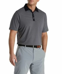 FootJoy Jacquard Dot Lisle Black Mens Golf Polo