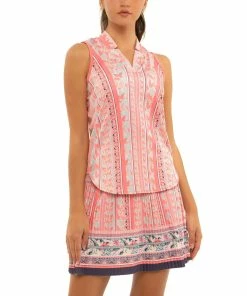 Lucky In Love Flower Patch Melon Womens Sleeveless Golf Polo