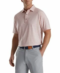 FootJoy Lisle Leaping Dolphins Print Quartz Pink Mens Golf Polo