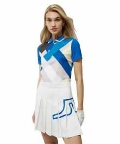 J.Lindeberg J. Lindeberg Antonia Printed Blue Grey Flag Womens Golf Polo